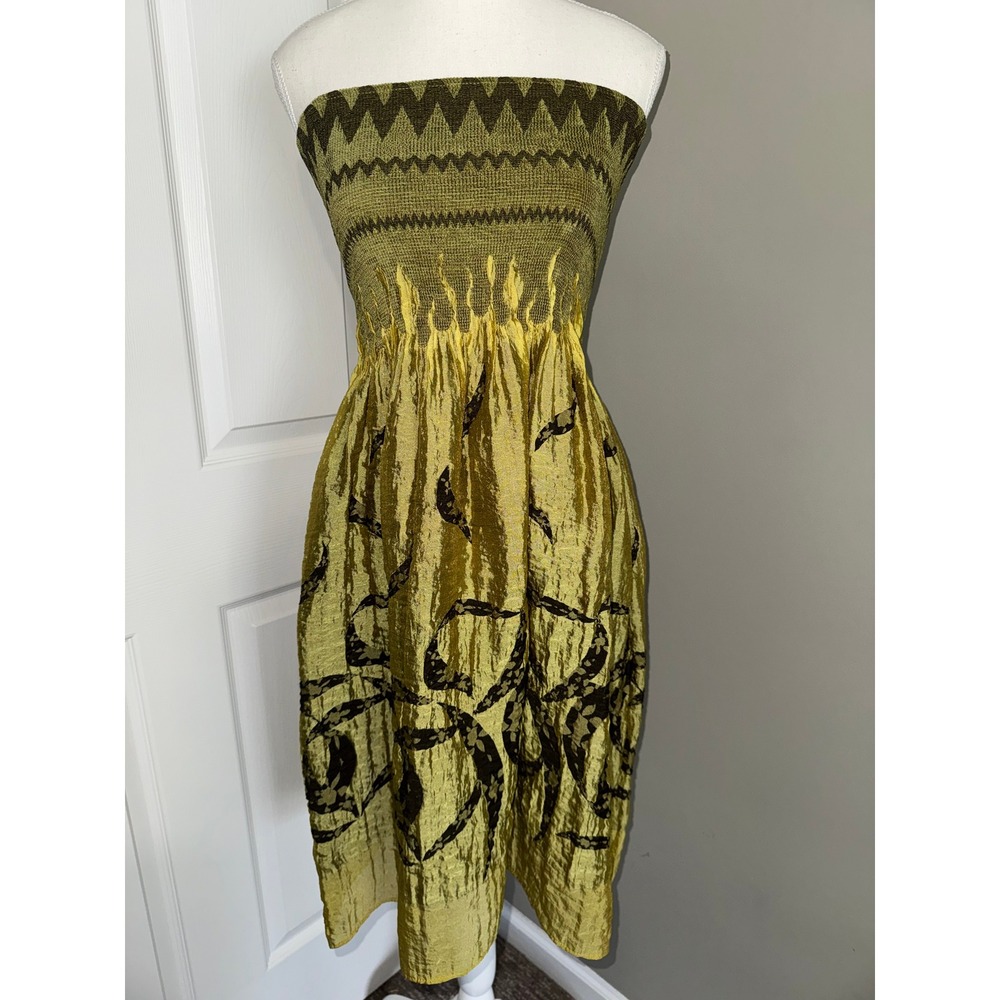 Lapis‎ Womens One Size Strapless Smocked Pull On Midi Dress Boho Festival Tribal